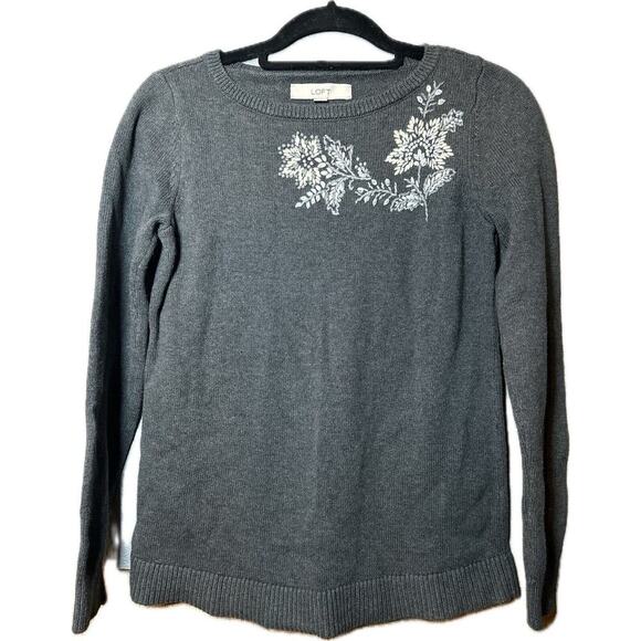 LOFT Floral Embroidered Crew Neck Sweater Women Sz s Dark Cottagecore Grannycore - Picture 1 of 10